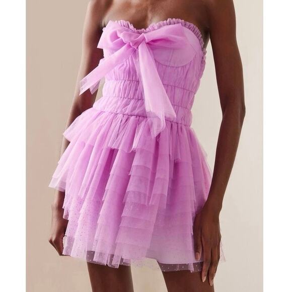 LoveShackFancy NWT Pink Purple Faron Tiered Bow Tulle Ballerina Mini Dress 4 - Picture 3 of 16
